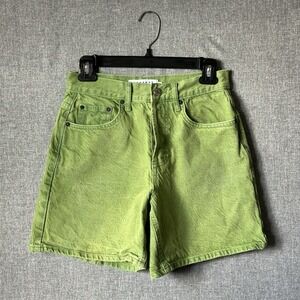 Topshop Cotton Demin Green Button High Waist Shorts Women's US 4 UK 8